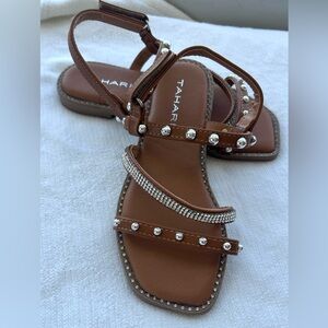 Tahari Brown and Silver Embellished Sandals